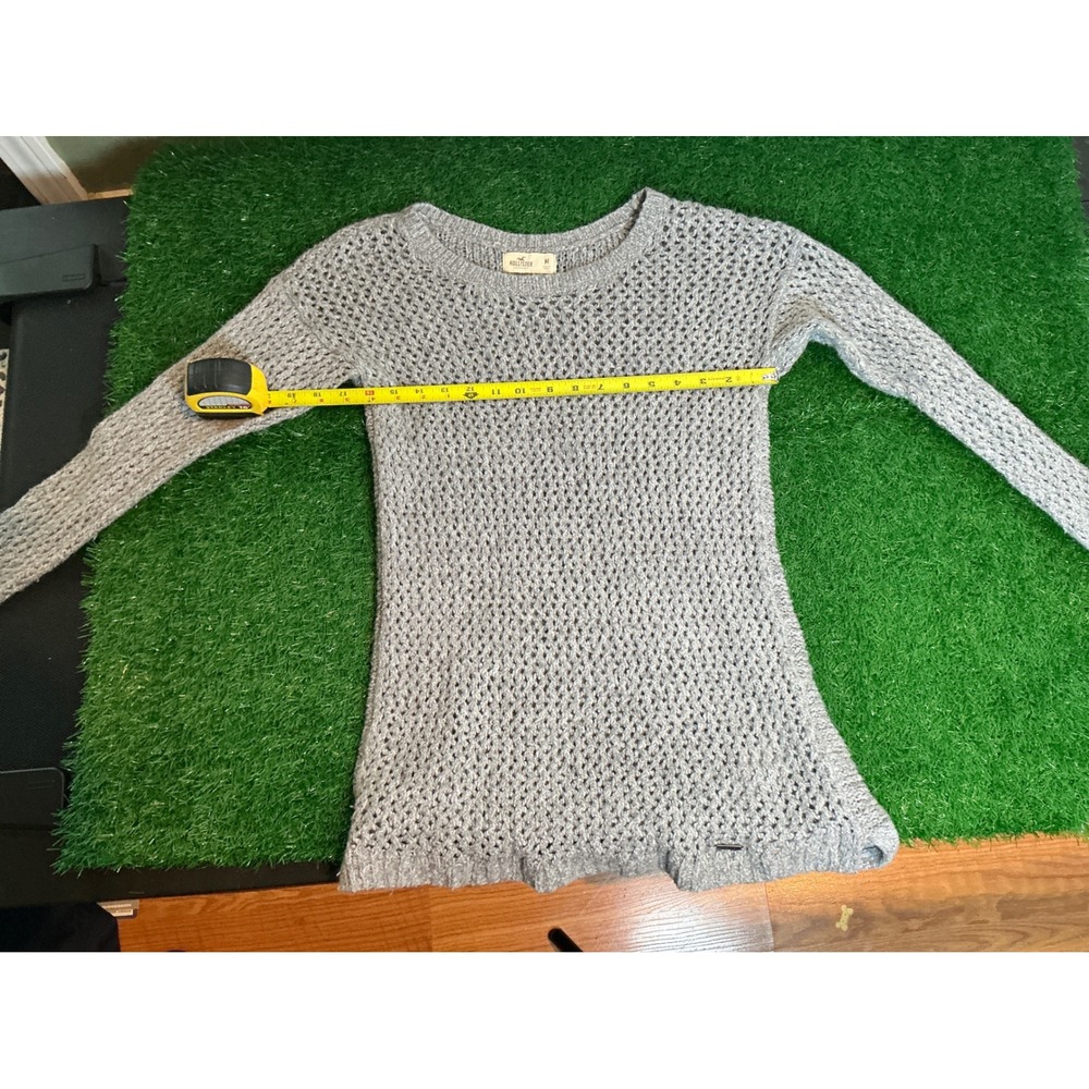 Hollister Womens Gray Open Knit Long Sleeve Pullover Sweater Size‎ M Scoop Neck